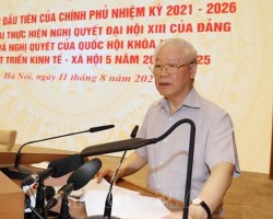 Tổng Bí thư Nguyễn Phú Trọng phát biểu tại Phiên họp đầu tiên của Chính phủ nhiệm kỳ 2021- 2026. Ảnh: Trí Dũng/TTXVN