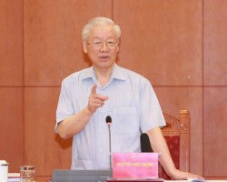 Tổng bí thư Nguyễn Phú Trọng phát biểu tại phiên họp của Ban Chỉ đạo trung ương phòng, chống tham nhũng, tiêu cực vào tháng 4-2022 - Ảnh: TTXVN