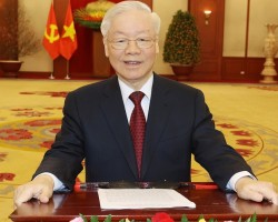 Tổng bí thư Nguyễn Phú Trọng gửi lời chúc năm mới - Ảnh: Trí Dũng/TTXVN