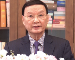 Chủ tịch Hội hữu nghị Việt Nam - Nhật Bản Tô Huy Rứa phát biểu trong video gửi tới buổi giao lưu (Ảnh chụp màn hình).