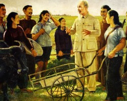 Bác Hồ với nhân dân (Tác phẩm: Nghe lời Bác dạy của họa sĩ Vương Trình, được trưng bày tại Bảo tàng Mỹ thuật Việt Nam)_Ảnh: Tư liệu