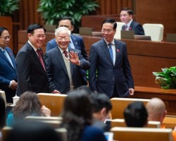 Tổng Bí thư Nguyễn Phú Trọng cùng các lãnh đạo Đảng, Nhà nước, Quốc hội dự lễ khai mạc Kỳ họp bất thường lần thứ 5, Quốc hội khóa XV sáng 15-1 - Ảnh: PHẠM THẮNG