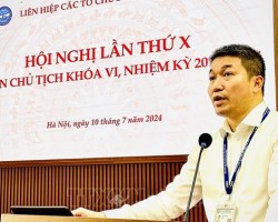 President of the Viet Nam Union of Friendship Organizations Phan Anh Son delivers a speech at the conference. (Photo: Dinh Hoa)