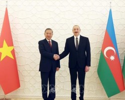 Tổng Bí thư Tô Lâm và Tổng thống Azerbaijan Ilham Aliyev. (Ảnh: TTXVN)