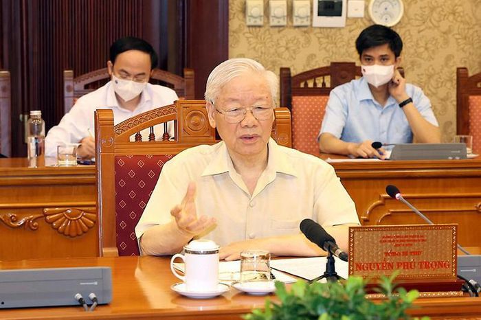 Tổng bí thư Nguyễn Phú Trọng phát biểu kết luận cuộc họp. Ảnh: TTXVN