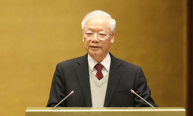 Tổng bí thư Nguyễn Phú Trọng phát biểu tại Hội nghị Đối ngoại toàn quốc sáng nay. Ảnh: Baoquocte.