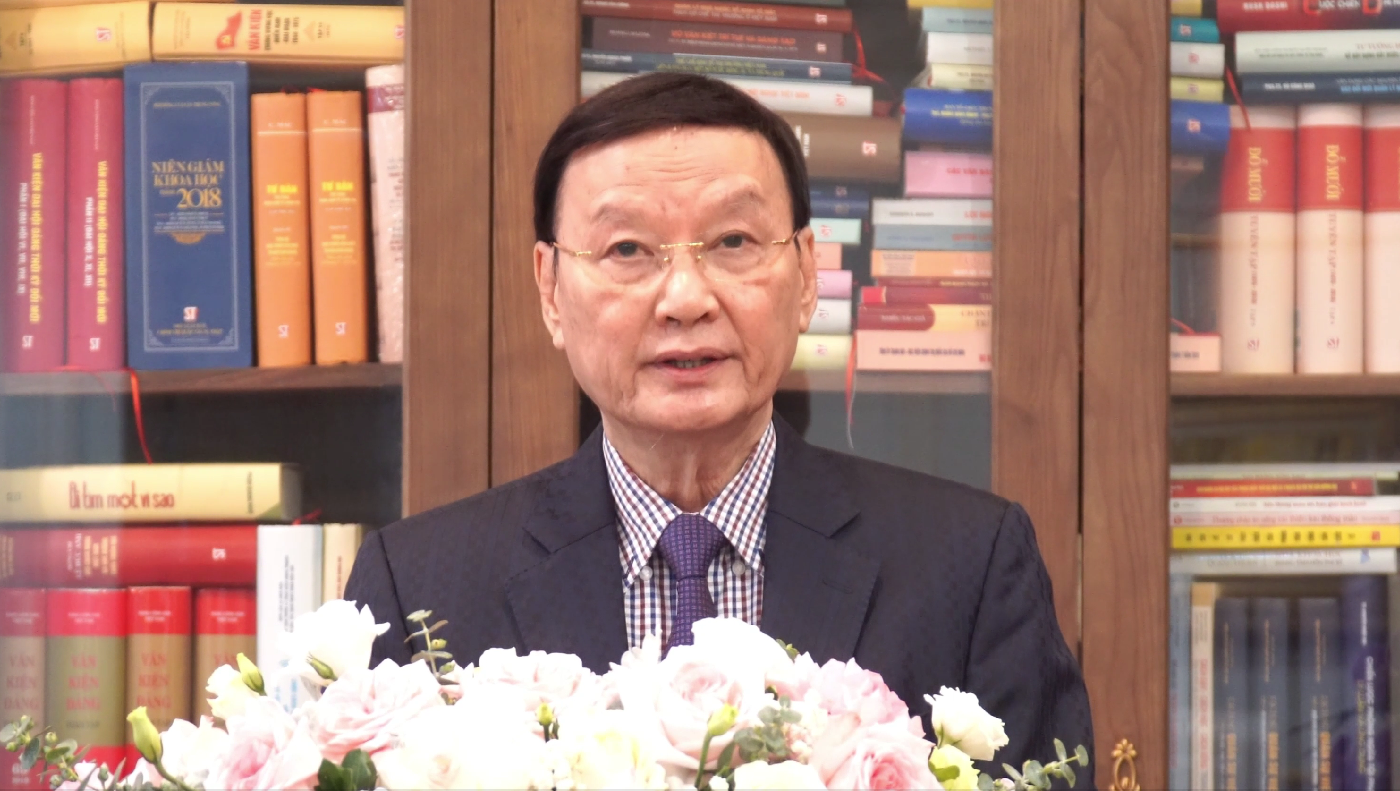 Chủ tịch Hội hữu nghị Việt Nam - Nhật Bản Tô Huy Rứa phát biểu trong video gửi tới buổi giao lưu (Ảnh chụp màn hình).