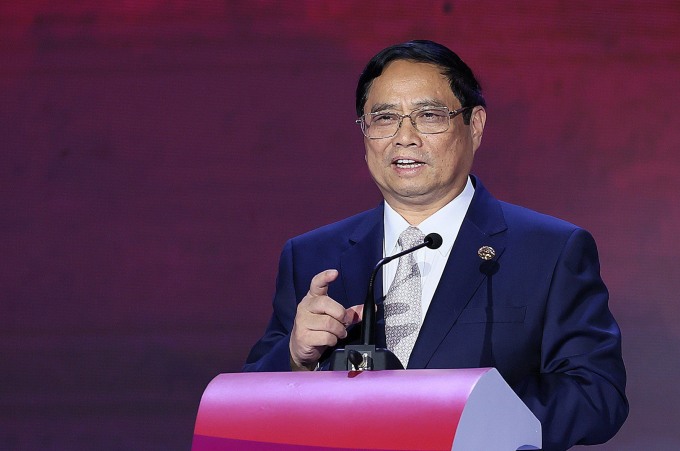 Thủ tướng Phạm Minh Chính phát biểu tại hội nghị thượng đỉnh kinh doanh và đầu tư ASEAN chiều 4/9. Ảnh: Dương Giang