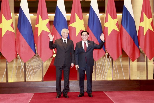 Chairman of the National Assembly Vương Đình Huệ meets and holds talks with Chairman of the State Duma of the Federal Assembly of the Russian Federation Vyacheslav Viktorovich during his official visit to Việt Nam from October 15-16. VNA/VNS Photo