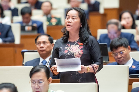 Bà Lê Thị Thanh Lam, Phó Trưởng đoàn phụ trách Đoàn đại biểu Quốc hội tỉnh Hậu Giang phát biểu tại phiên họp sáng 15-1. Ảnh: M.X