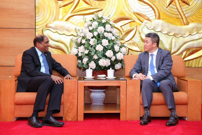 Phan Anh Son, President of the Viet Nam Union of Friendship Organizations (right) received Jaya Ratnam, Ambassador Extraordinary and Plenipotentiary of the Republic of Singapore to Vietnam, on June 17 in Hanoi. (Photo: Dinh Hoa)