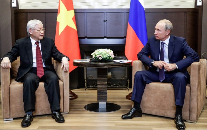 Tổng Bí thư Nguyễn Phú Trọng gặp Tổng thống Liên bang Nga Vladimir Putin trong chuyến thăm Nga vào năm 2018. Ảnh: Đại sứ quán Việt Nam tại Liên bang Nga