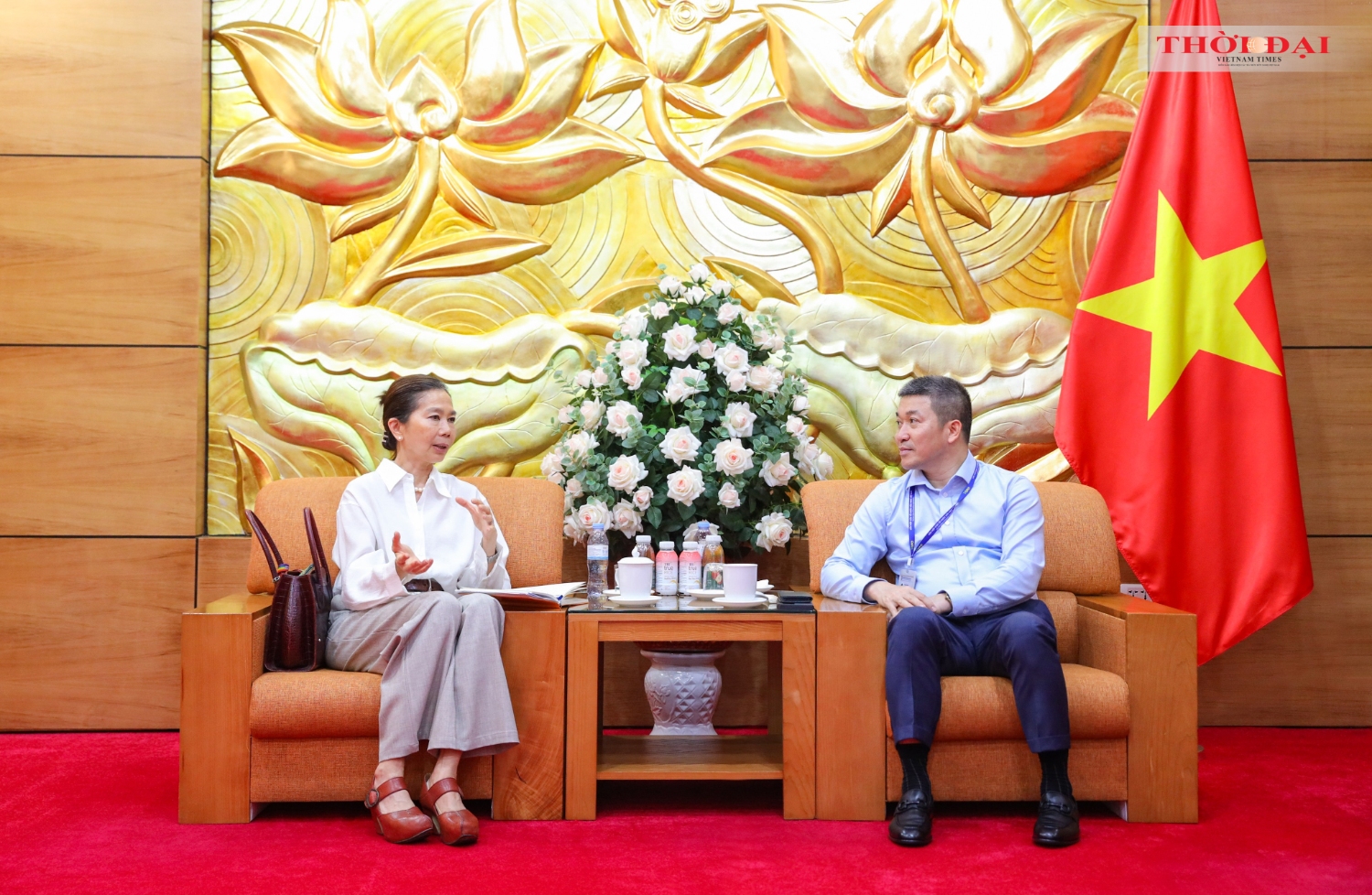 Phan Anh Son, President of the Viet Nam Union of Friendship Organizations (left) received Pauline Tamesis, United Nations Resident Coordinator in Vietnam. (Photo: Dinh Hoa)