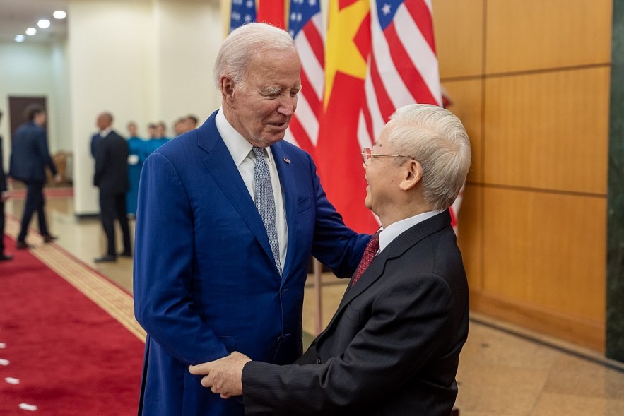 General Secretary Nguyen Phu Trong and US President Joe Biden in Hanoi on September 10, 2023. (Photo: X/President Biden)