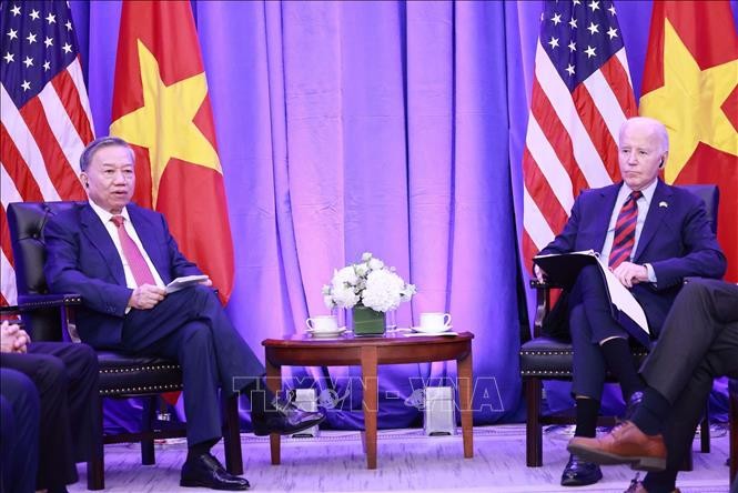 Tổng Bí thư, Chủ tịch nước Tô Lâm gặp Tổng thống Hoa Kỳ Joe Biden. (Ảnh: TTXVN)